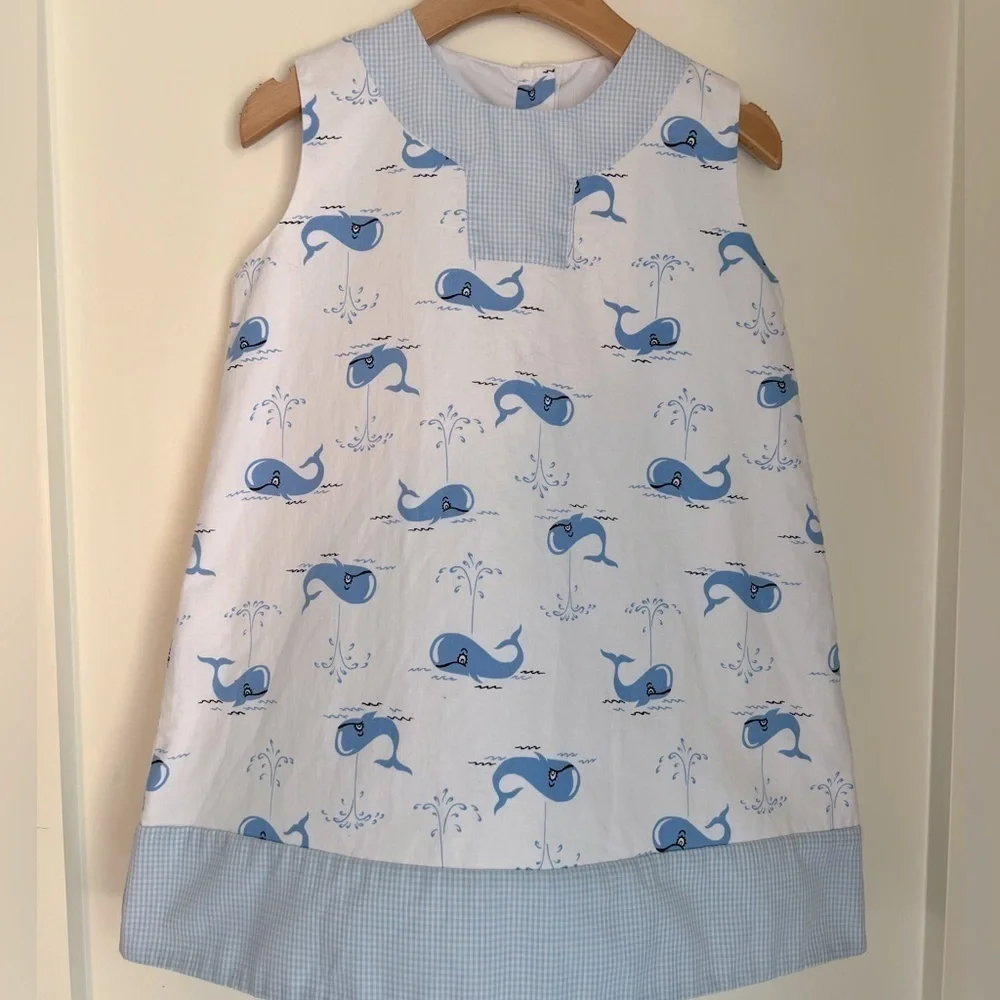 Little Threads Brand Sleeveless Dress with Whale/Check Pattern in size 4. EUC